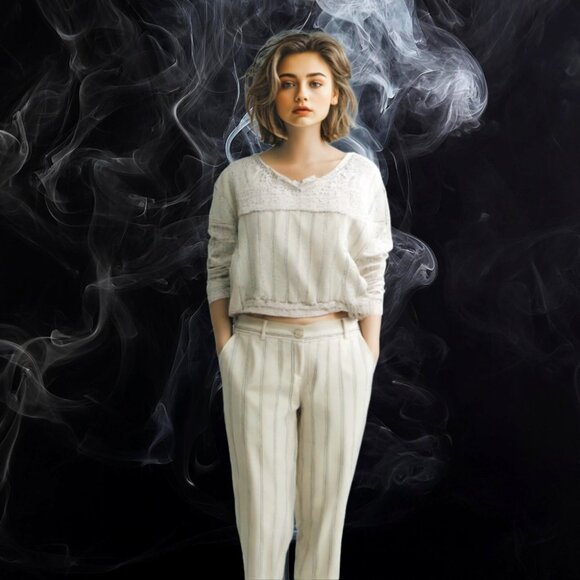 Tory Burch Cream Black Tuxedo Stripe Pants, Size 2 - Picture 1 of 9